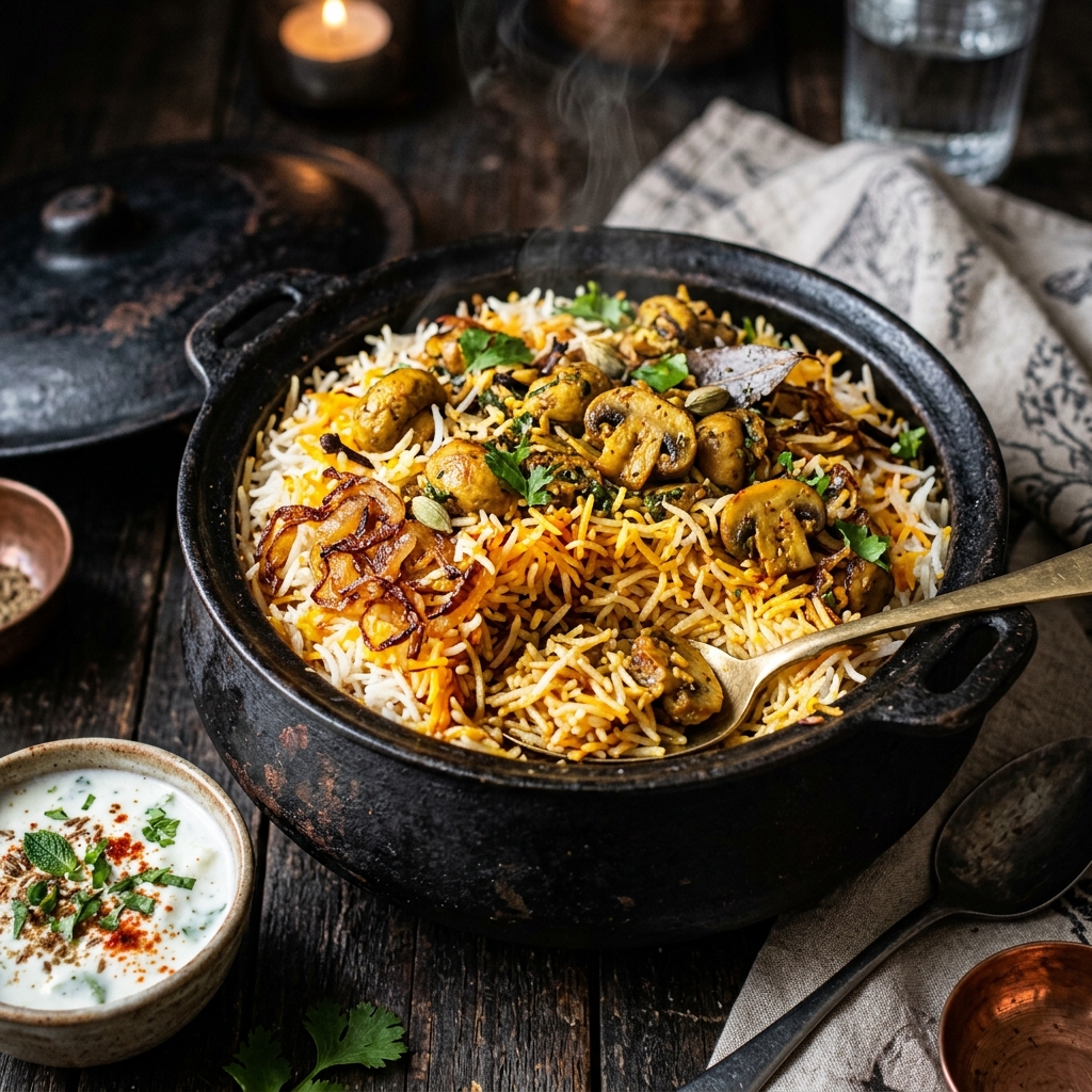 Hyderabadi Mushroom Dum Biryani